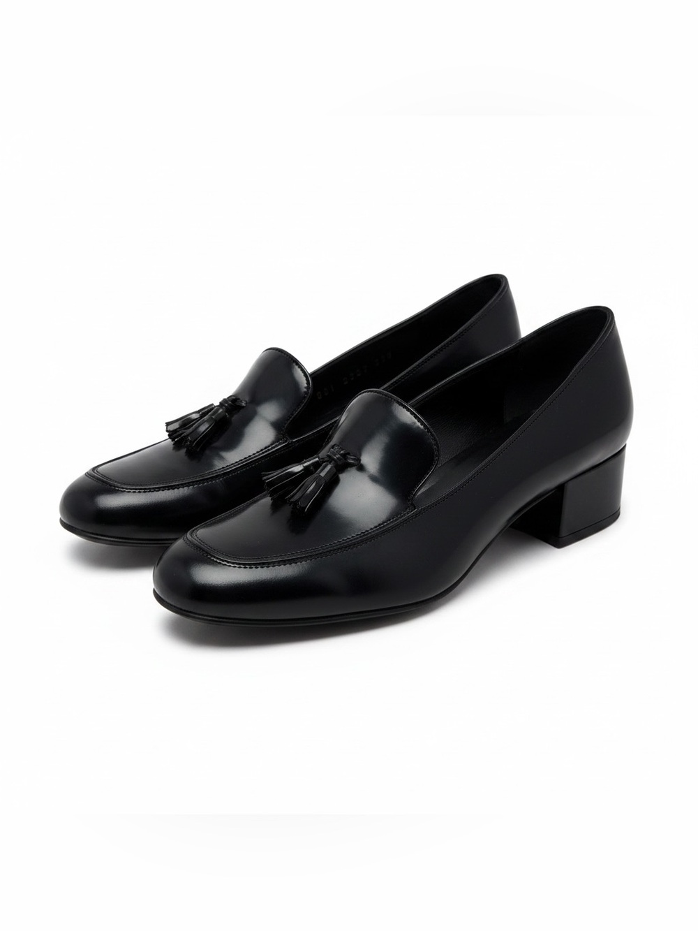 Saint Laurent Tassel Loafers Black Leather Block Heel Women's US 7.5 Luxury